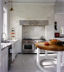 Kitchen interior one brick wall