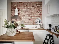 Kitchen Interior One Brick Wall