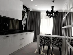 White kitchen with black table photo