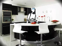 White kitchen with black table photo