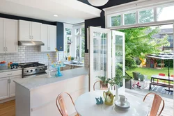 Kitchen interior with stained glass windows