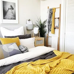 Mustard color in the bedroom interior