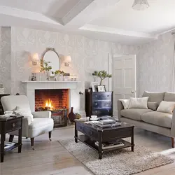 Gray Fireplace In The Living Room Interior