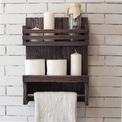 Wooden shelves in the bathroom photo