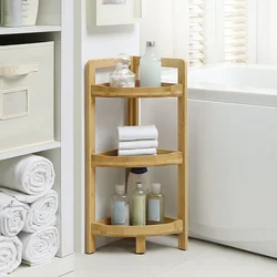 Wooden shelves in the bathroom photo