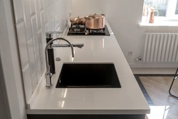 White Kitchen Black Sink Photo