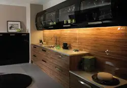 Dark Kitchen With Wooden Countertop In The Interior