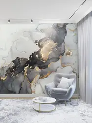 Hallway interior with marbled wallpaper
