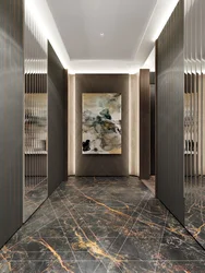 Hallway interior with marbled wallpaper