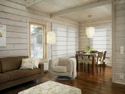 Imitation timber in the interior of a country living room