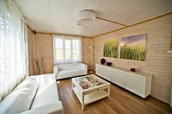 Imitation timber in the interior of a country living room