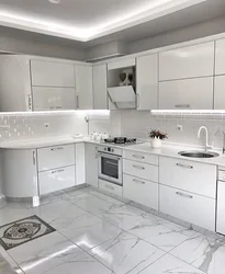 White metallic kitchen in the interior
