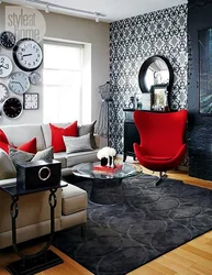 Gray-red living room interior