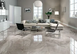 White Porcelain Tiles In The Living Room Interior