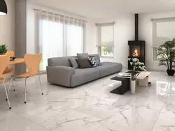 White porcelain tiles in the living room interior