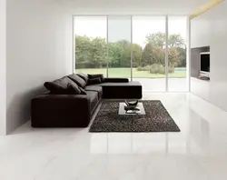 White porcelain tiles in the living room interior