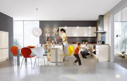 Kitchen interior with people