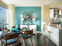 Brown And Blue Colors In The Kitchen Interior