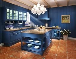 Brown and blue colors in the kitchen interior