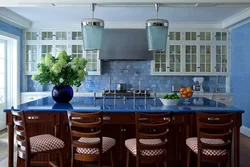 Brown and blue colors in the kitchen interior