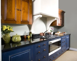 Brown And Blue Colors In The Kitchen Interior