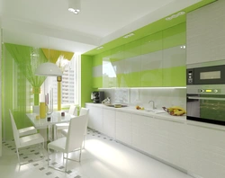 Серо зеленые обои в интерьере кухни