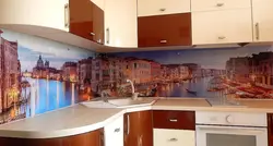 Kitchen with fresco and glass splashback photo