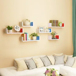 Shelves in the bedroom interior on the wall photo