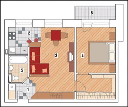 Design of a 2-room apartment 44m2 with separate rooms