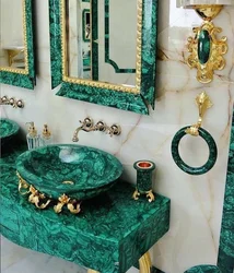 Green marble in the bathroom interior