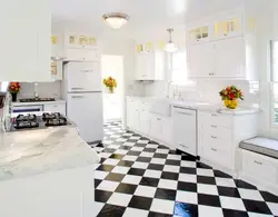 Kitchen interior with white tiles photo