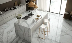 Marble tiles on the kitchen floor in the interior