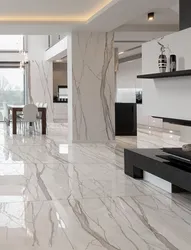 Marble tiles on the kitchen floor in the interior