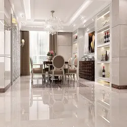 Marble tiles on the kitchen floor in the interior