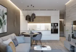 Kitchen living room design 20 sq m rectangular with balcony