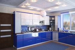 Дизайн кухни с синими шкафами
