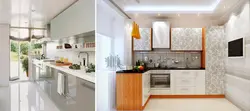 Kitchen design with wallpaper in light colors photo