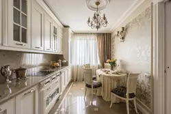Kitchen design with wallpaper in light colors photo