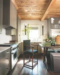 Kitchen ceiling design in a wooden house