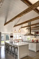 Kitchen ceiling design in a wooden house