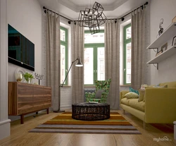 Design of a one-room apartment with a bay window