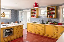Kitchen with yellow tiles interior