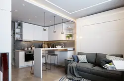 Design Of A Living Room Combined With A Corner Kitchen