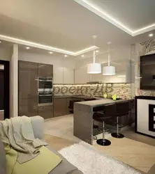 Design of a living room combined with a corner kitchen