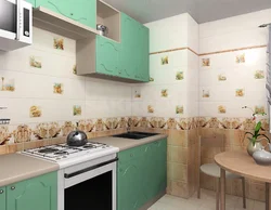All the walls are tiled in the kitchen photo