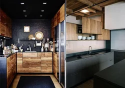 Kitchen black and white wood design