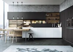 Кухня черно белая дерево дизайн