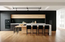 Кухня черно белая дерево дизайн