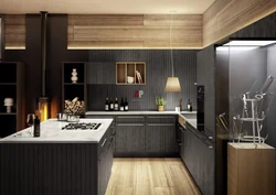 Kitchen black and white wood design