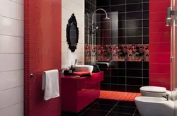 Bathroom In Black And Red Color Design Photo